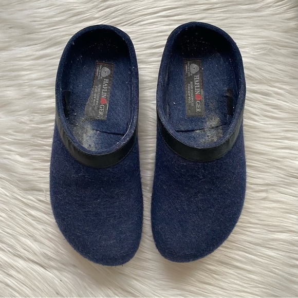 Haflinger GZL Leather Trim Grizzly Clogs 39 Navy - Picture 2 of 12